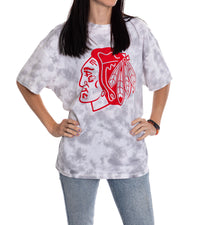 Load image into Gallery viewer, Premium Chicago Blackhawks Grey Tie Dye Oversized Women&#39;s T-Shirt
