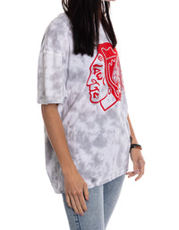 Load image into Gallery viewer, Premium Chicago Blackhawks Grey Tie Dye Oversized Women&#39;s T-Shirt
