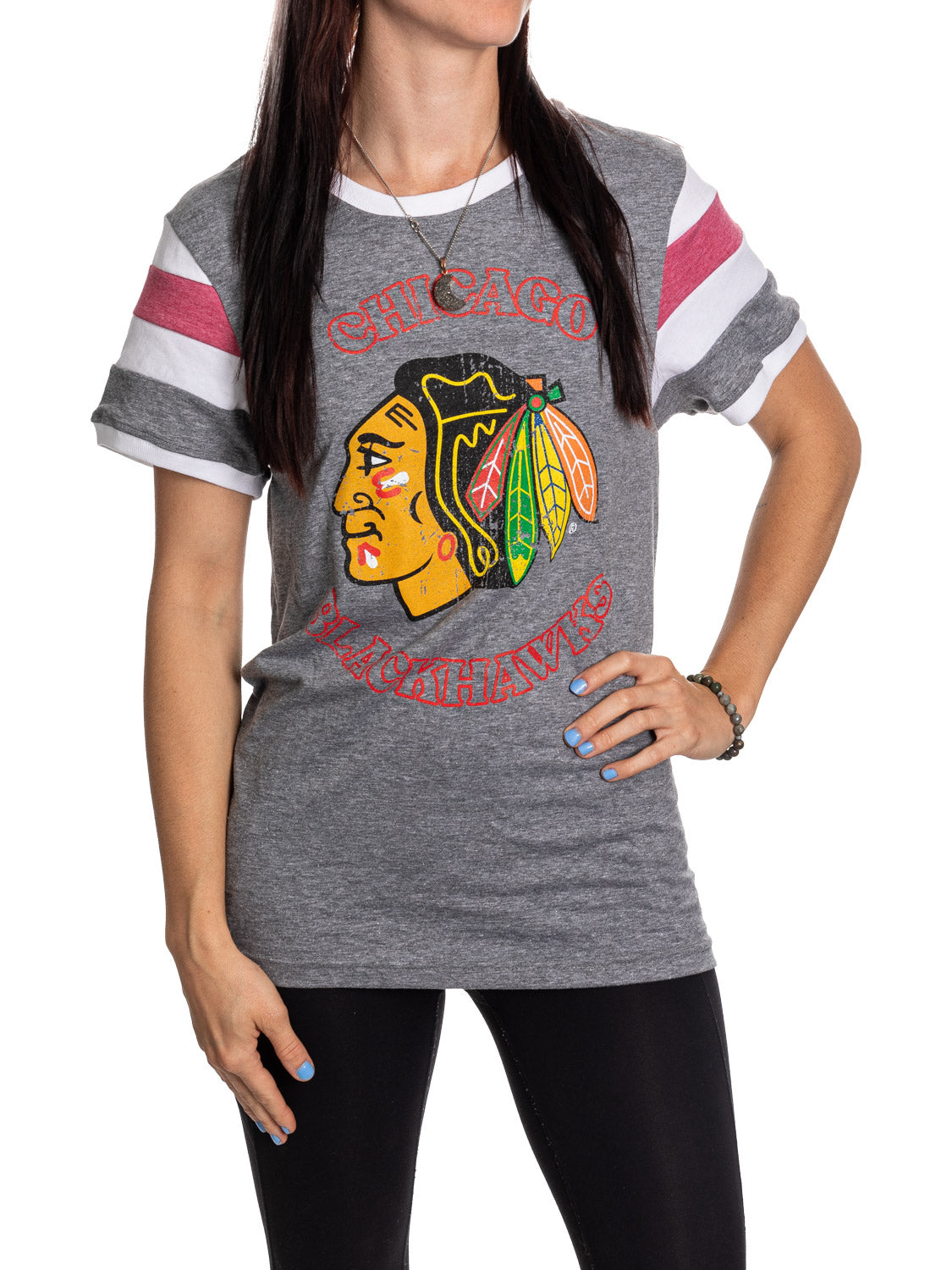 Chicago Blackhawks Ladies Loose Fit Varsity Style Retro Lounge T-Shirt