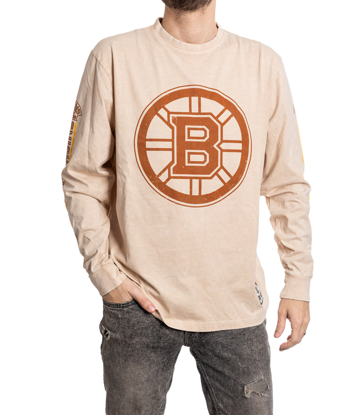 Boston Bruins Men's Distressed Logo Long-Sleeve Shirt