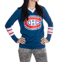 Load image into Gallery viewer, Montreal Canadiens Women&#39;s V-Neck Varsity Long Sleeve Shirt
