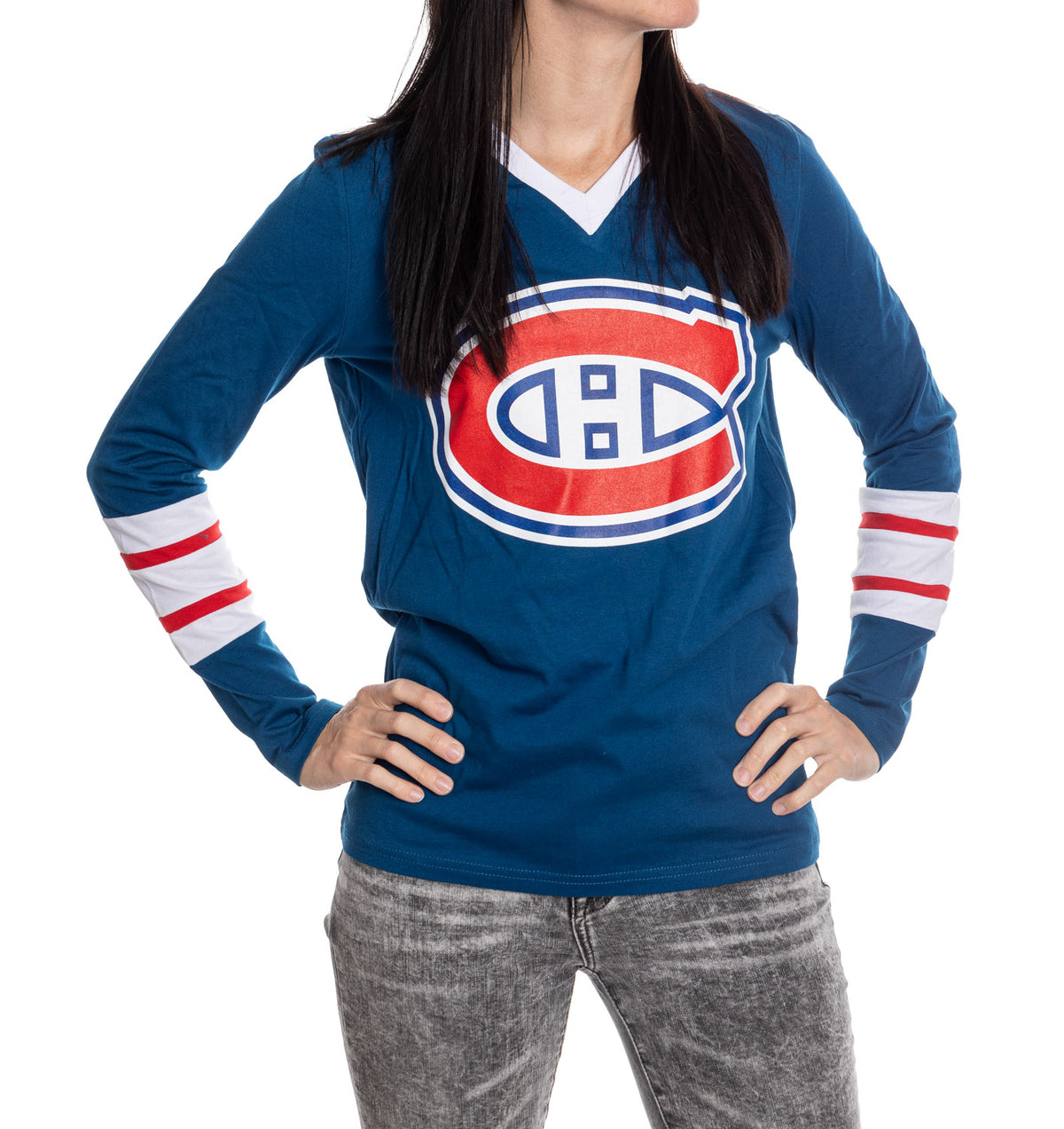 Montreal Canadiens Women's V-Neck Varsity Long Sleeve Shirt