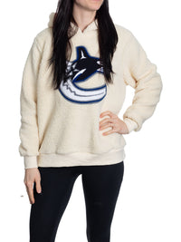 Load image into Gallery viewer, Vancouver Canucks Ladies Sherpa Hoodie with Premium Chenille Logo
