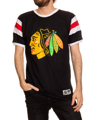 Load image into Gallery viewer, Chicago Blackhawks Shoulder Stripe Varsity Inset T-Shirt
