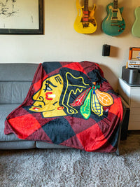 Load image into Gallery viewer, Chicago Blackhawks NHL Ultra-Plush Flannel Plaid Throw Blanket (50&quot; by 60&quot;)
