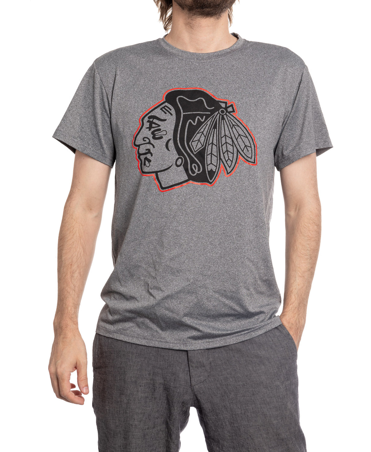 Chicago Blackhawks NHL Men's Performance Rash Guard Base Layer Moisture-Wicking T-Shirt - Grey
