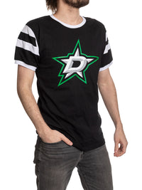 Load image into Gallery viewer, Dallas Stars Shoulder Stripe Varsity Inset T-Shirt
