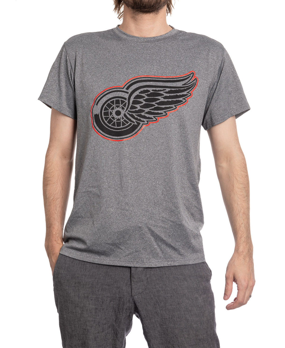 Detroit Red Wings NHL Men's Performance Rash Guard Base Layer Moisture-Wicking T-Shirt - Grey