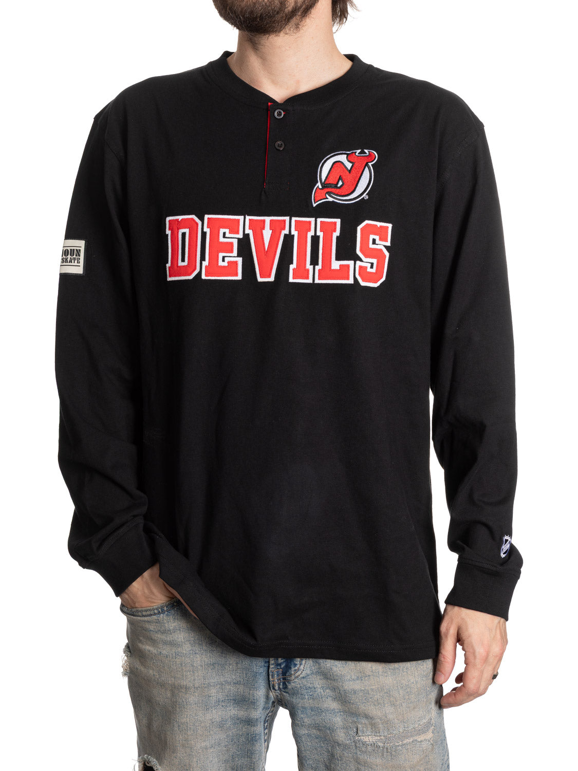 New Jersey Devils Long Sleeve Henley--Presale