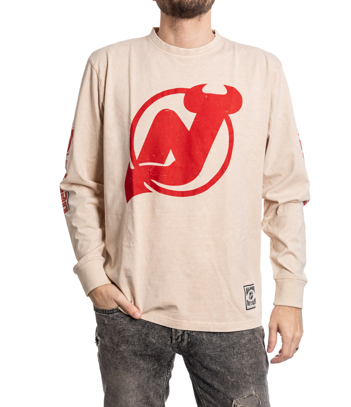 New Jersey Devils Men's Distressed Logo Long-Sleeve Shirt