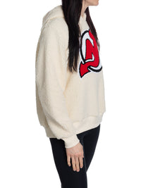 Load image into Gallery viewer, New Jersey Devils Ladies Sherpa Hoodie with Premium Chenille Logo
