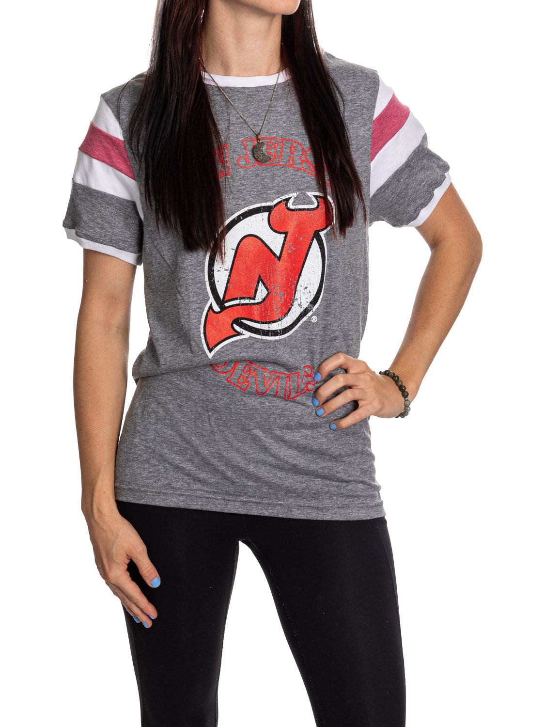 New Jersey Devils Ladies Loose Fit Varsity Style Retro Lounge T-Shirt