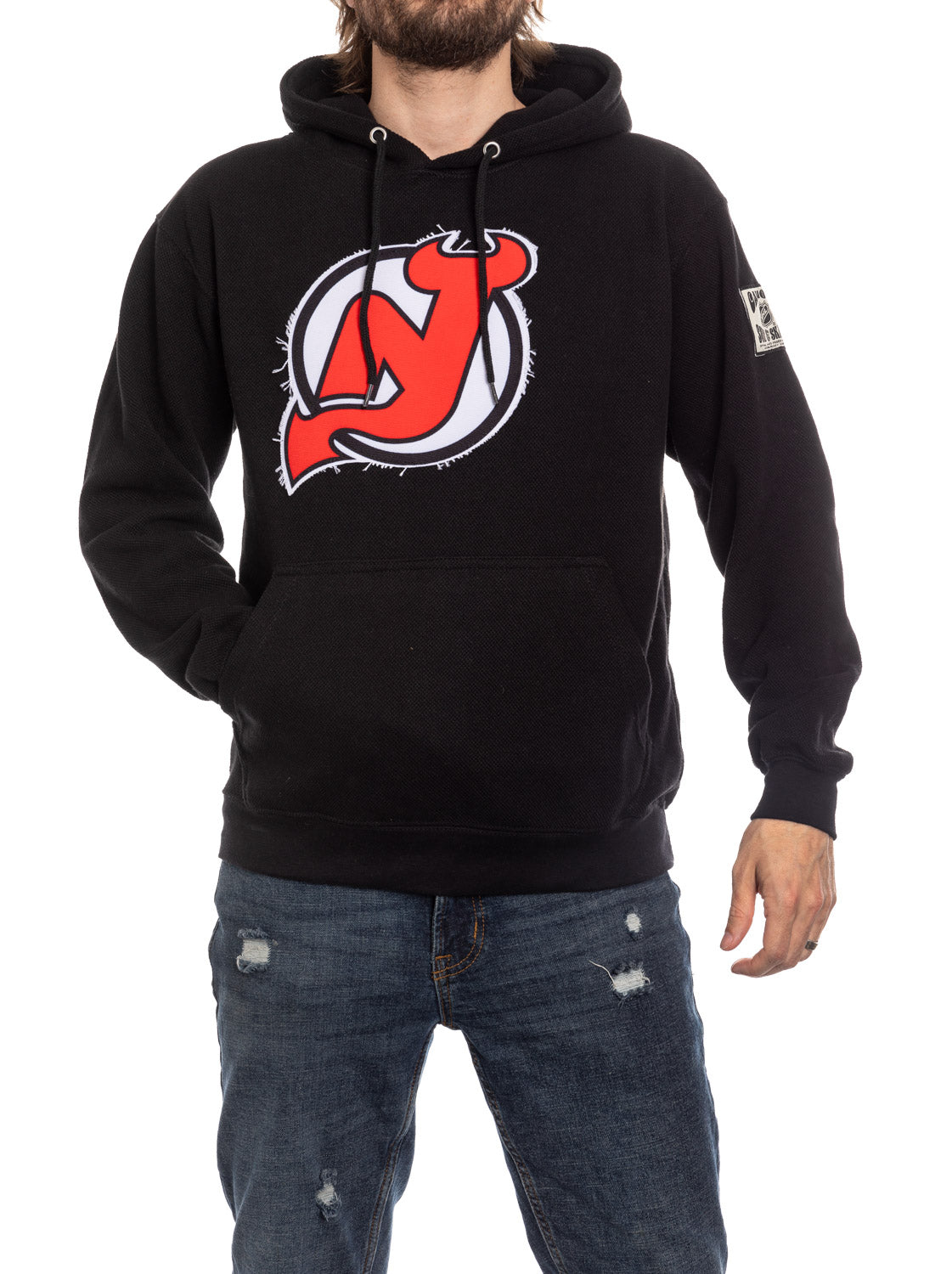 New Jersey Devils NHL Unisex Retro Waffle Hoodie with Frayed Patch