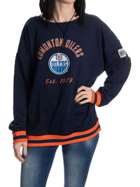 Load image into Gallery viewer, Ladies' Vintage Stripe Edmonton Oilers Crewneck fleece
