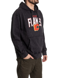Load image into Gallery viewer, Calgary Flames Distressed Logo Unisex Black Acid Wash Hoodie

