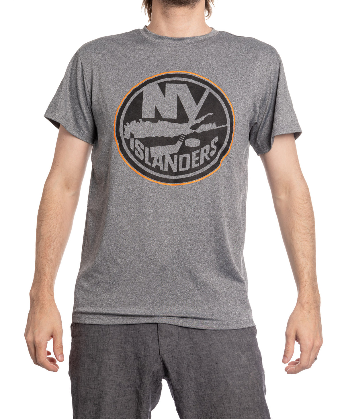 New York Islanders NHL Men's Performance Rash Guard Base Layer Moisture-Wicking T-Shirt - Grey