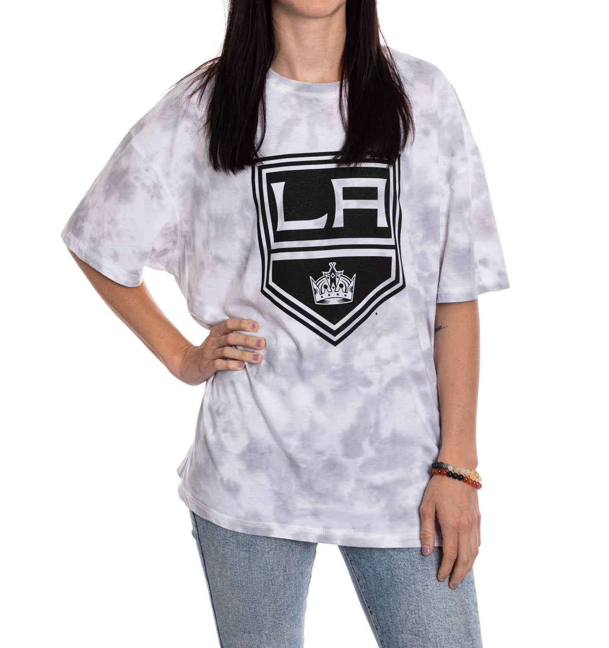 Premium Los Angeles Kings Grey Tie Dye Oversized Women's T-Shirt