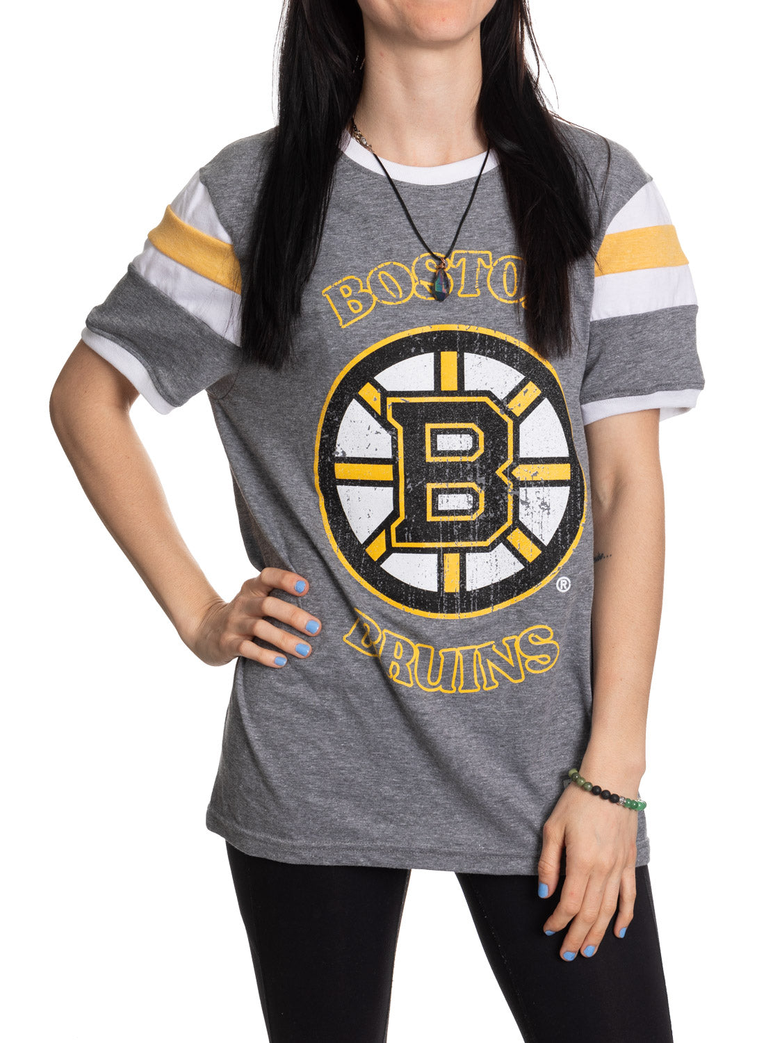 Boston Bruins NHL Ladies Loose Fit Varsity Style Retro Lounge T-Shirt