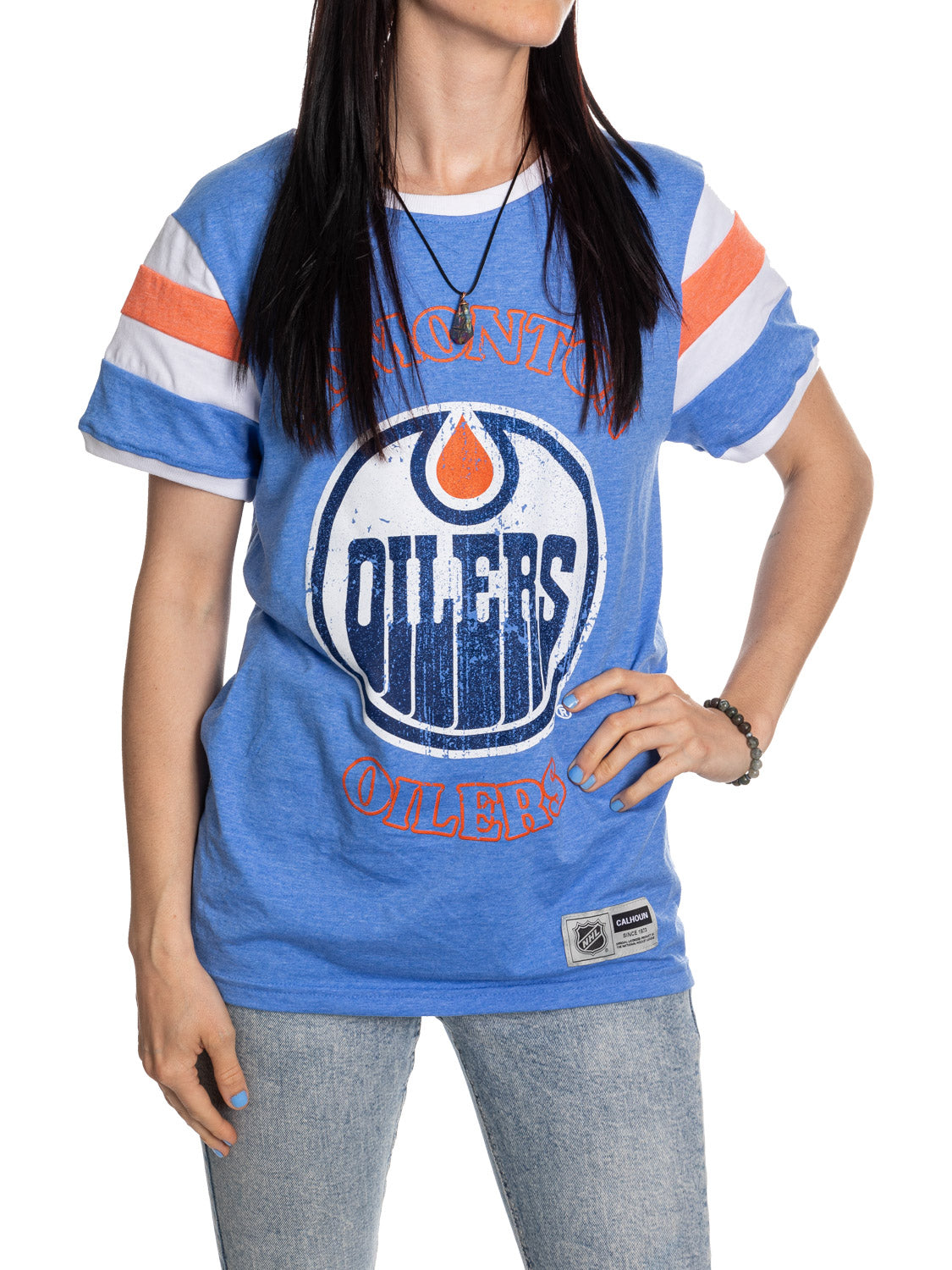 Edmonton Oilers NHL Ladies Loose Fit Varsity Style Retro Lounge T-Shirt