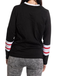 Load image into Gallery viewer, New Jersey Devils Women&#39;s V-Neck Varsity Long Sleeve Shirt
