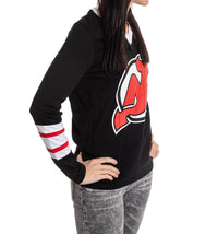 Load image into Gallery viewer, New Jersey Devils Women&#39;s V-Neck Varsity Long Sleeve Shirt
