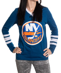 Load image into Gallery viewer, New York Islanders Women&#39;s V-Neck Varsity Long Sleeve Shirt
