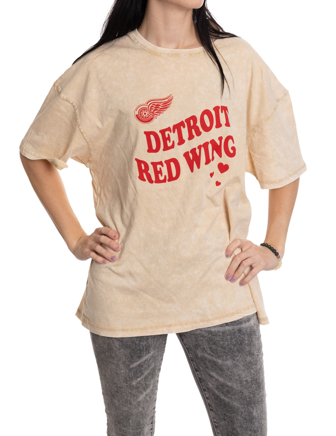 Detroit Red Wings Vintage Hearts Oversized Drop Shoulder Crewneck Short Sleeve T-Shirt