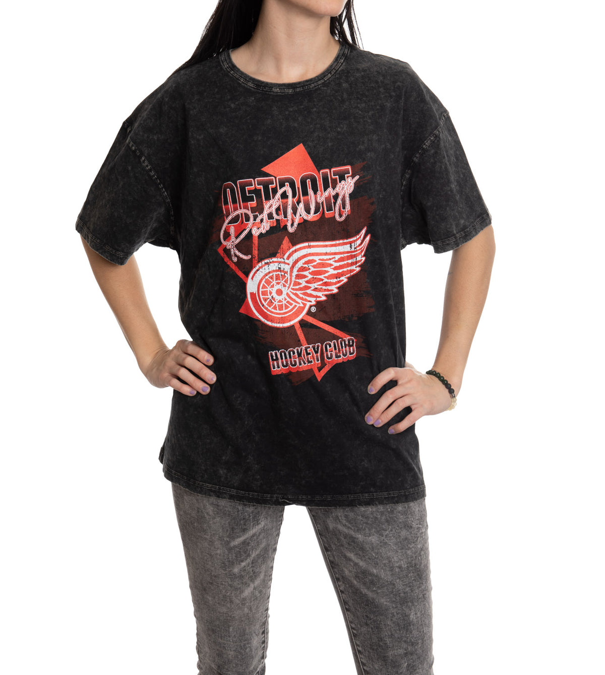 Retro Detroit Red Wings  Oversized Drop Shoulder Vintage Crewneck Short Sleeve T-Shirt