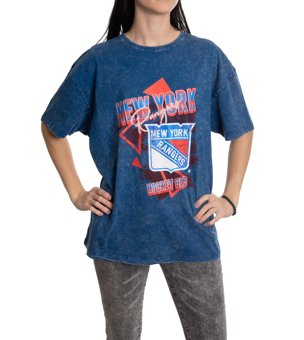 Retro New York Rangers Oversized Drop Shoulder Vintage Crewneck Short Sleeve T-Shirt
