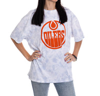 Load image into Gallery viewer, Premium Edmonton Oilers Blue Tie Dye Oversized Women&#39;s T-Shirt
