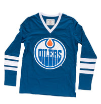 Load image into Gallery viewer, Edmonton Oilers Women&#39;s V-Neck Varsity Long Sleeve Shirt
