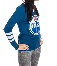 Load image into Gallery viewer, Edmonton Oilers Women&#39;s V-Neck Varsity Long Sleeve Shirt
