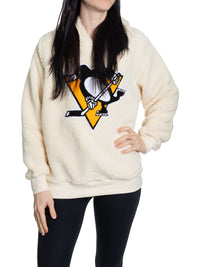 Load image into Gallery viewer, Pittsburgh Penguins Ladies Sherpa Hoodie with Premium Chenille Logo
