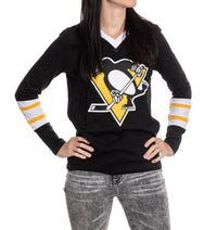 Load image into Gallery viewer, Pittsburgh Penguins Women&#39;s V-Neck Varsity Long Sleeve Shirt
