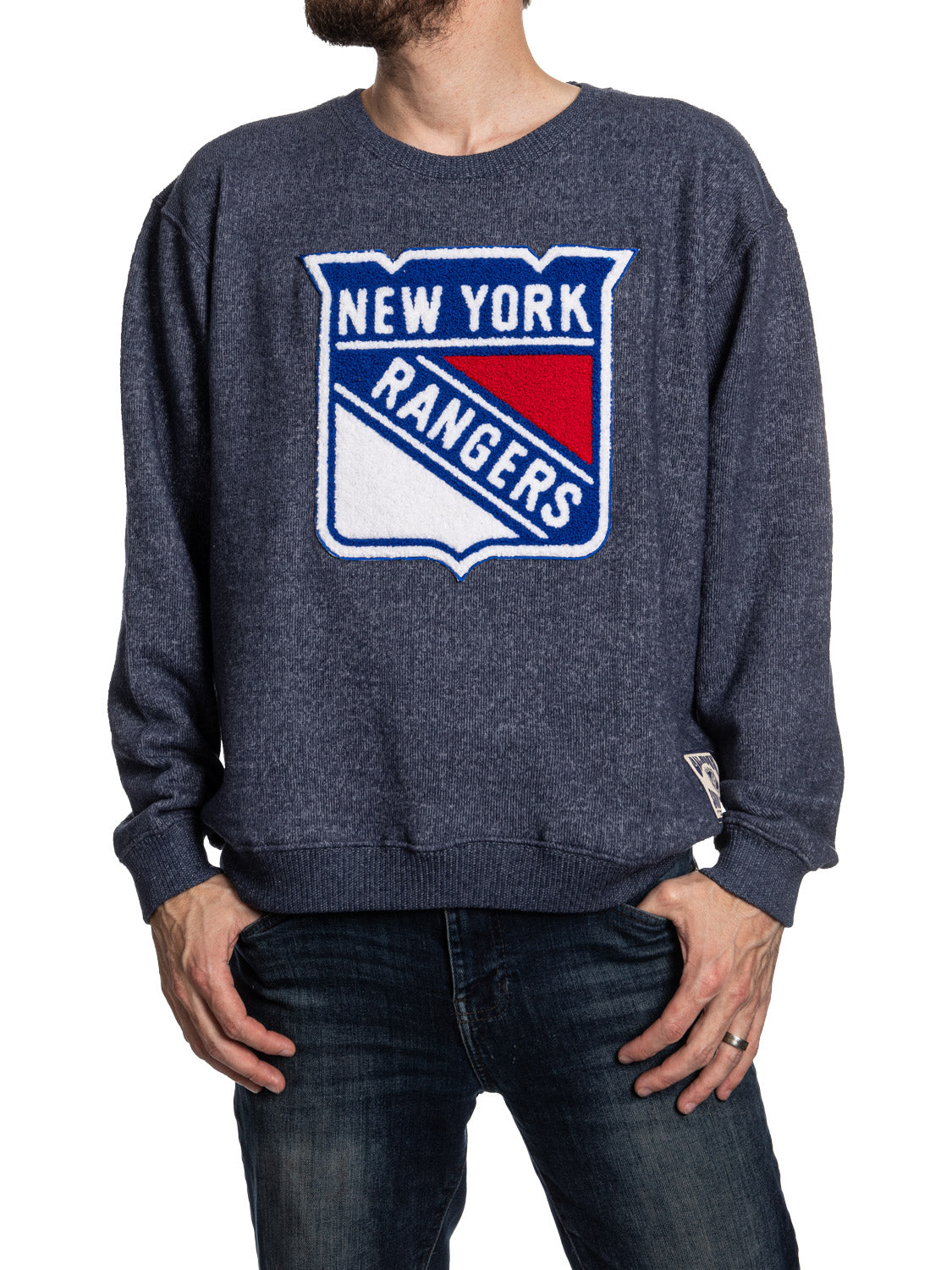 New York Rangers NHL Unisex Cabin Crew Neck Sweater with Chenille logo