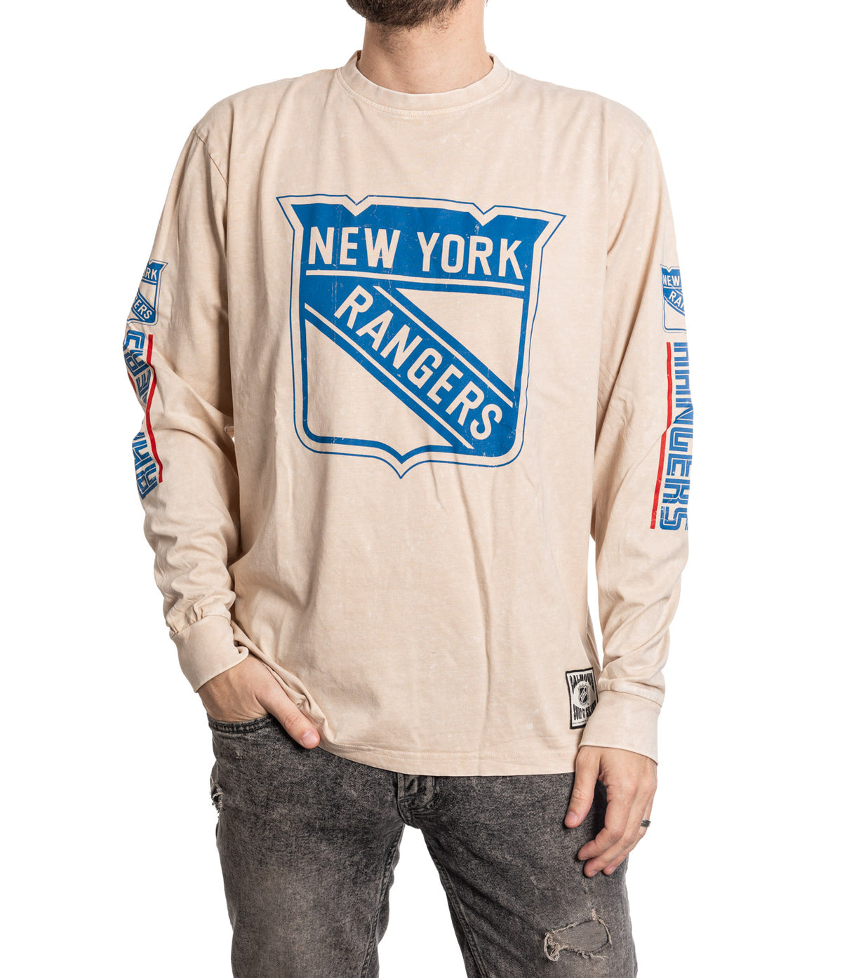 New York Rangers Men's Distressed Logo Long-Sleeve Shirt