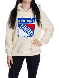 Load image into Gallery viewer, New York Rangers Ladies Sherpa Hoodie with Premium Chenille Logo
