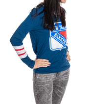 Load image into Gallery viewer, New York Rangers Women&#39;s V-Neck Varsity Long Sleeve Shirt
