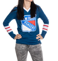 Load image into Gallery viewer, New York Rangers Women&#39;s V-Neck Varsity Long Sleeve Shirt
