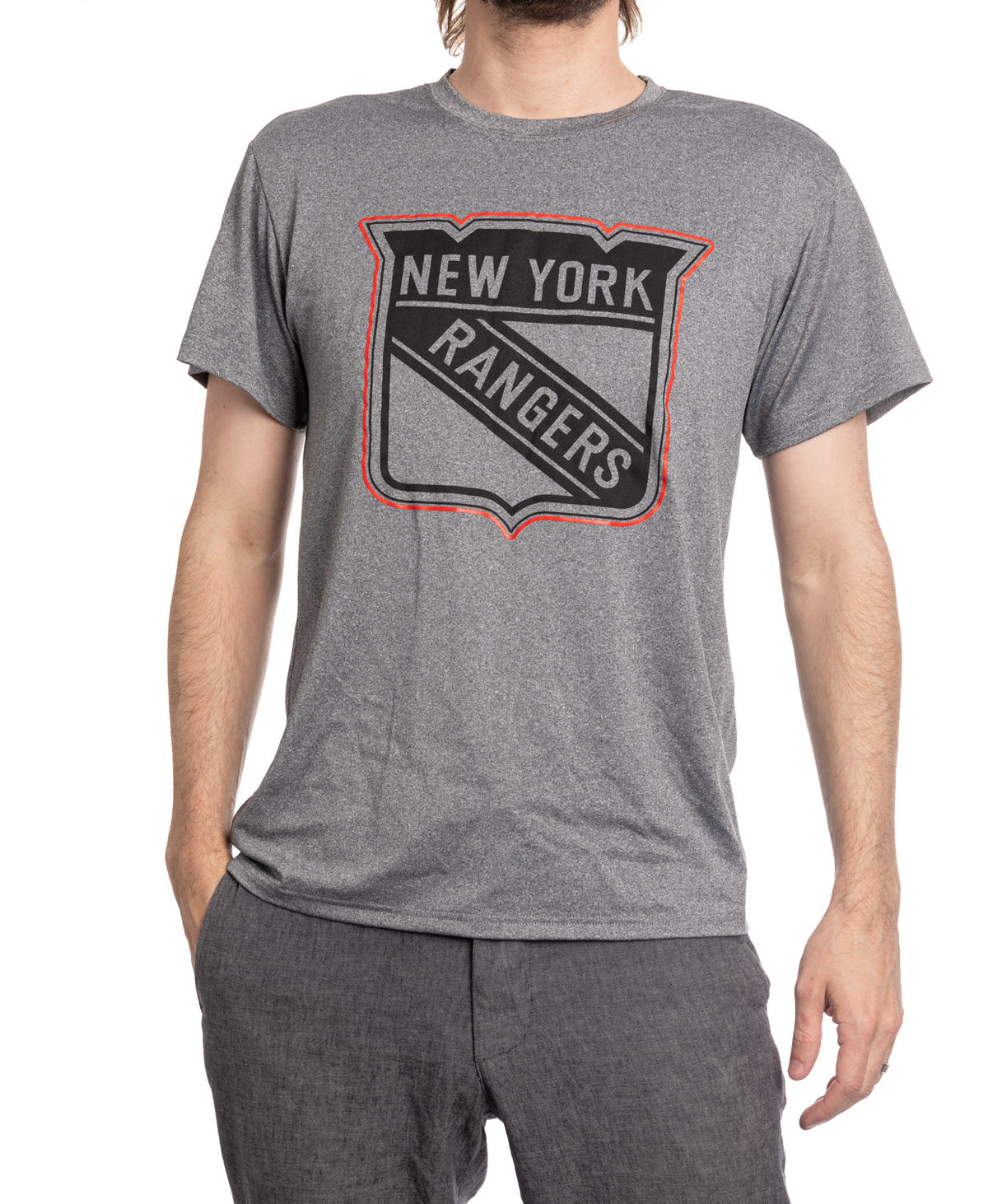 New York Rangers NHL Men's Performance Rash Guard Base Layer Moisture-Wicking T-Shirt - Grey