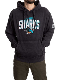 Load image into Gallery viewer, San Jose Sharks Distressed Logo Unisex Black Acid Wash Hoodie
