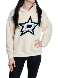 Load image into Gallery viewer, Dallas Stars Ladies Sherpa Hoodie with Premium Chenille Logo
