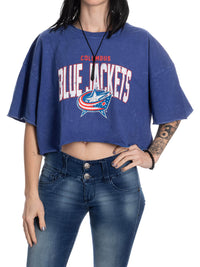 Load image into Gallery viewer, Columbus Blue Jackets Acid Wash Crop Top
