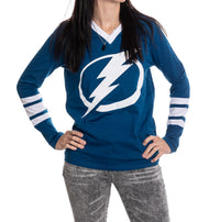 Load image into Gallery viewer, Tampa Bay Lightning Women&#39;s V-Neck Varsity Long Sleeve Shirt
