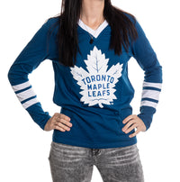 Load image into Gallery viewer, Toronto Maple Leafs Women&#39;s V-Neck Varsity Long Sleeve Shirt
