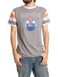 Load image into Gallery viewer, Edmonton Oilers Shoulder Stripe vintage varsity T-Shirt
