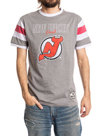 Load image into Gallery viewer, New Jersey Devils Shoulder Stripe vintage varsity T-Shirt
