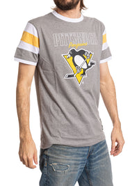 Load image into Gallery viewer, Pittsburgh Penguins Shoulder Stripe vintage varsity T-Shirt
