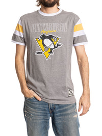 Load image into Gallery viewer, Pittsburgh Penguins Shoulder Stripe vintage varsity T-Shirt
