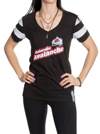 Load image into Gallery viewer, Colorado Avalanche Women&#39;s Retro Varsity V-Neck T-Shirt
